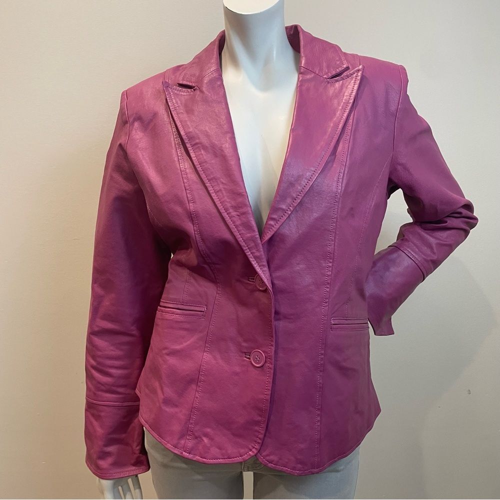 DIALOGUE Vintage Pink Leather Blazer Y2K Jacket